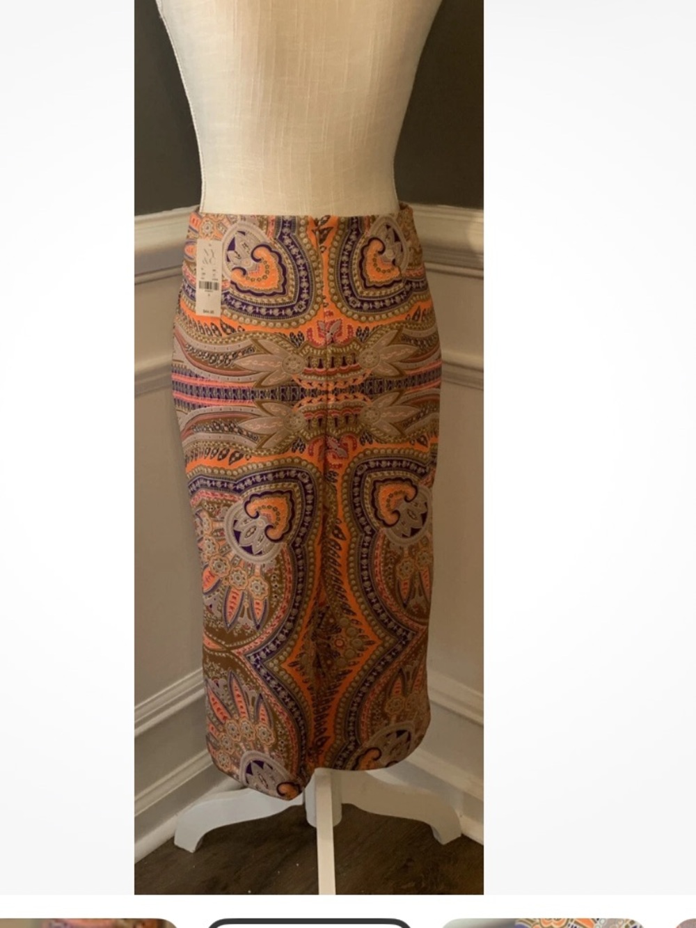 Vibrant Paisley Print Pencil Skirt - Orange & Pink